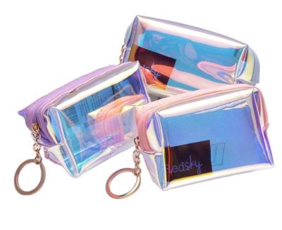 China Large Capacity Coin Pouch Girl Rainbow Transparent Eco-Friendly Holographic Cute Makeup Clear Cosmetic Bag TPU for sale