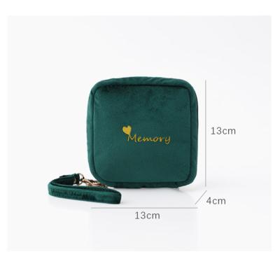 China Dress Newest Style Quilted Makeup Square Beauty Bags Mini Luxury Embroidery Soft Velvet Cosmetic Pouch for sale