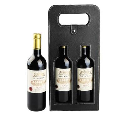 China Wholesale PU Leather Thermal Custom Red Wine Bottle Double Glass Gift Set Shaped Storage Packaging Carrier With Window for sale