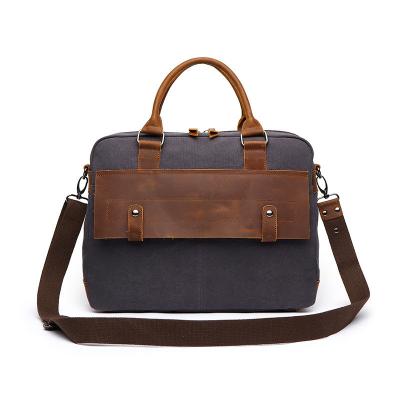 China New Design Eco-Friendly OEM Custom Extra Large Retro Genuine Leather Briefcase Handbag Canvas Messenger Genuine Leather Laptop Bags For Men for sale