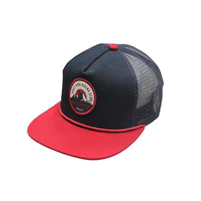 China COMMON Adults Mesh Custom Logo Embroidery Snapback Caps Trucker Hat Black And Red for sale