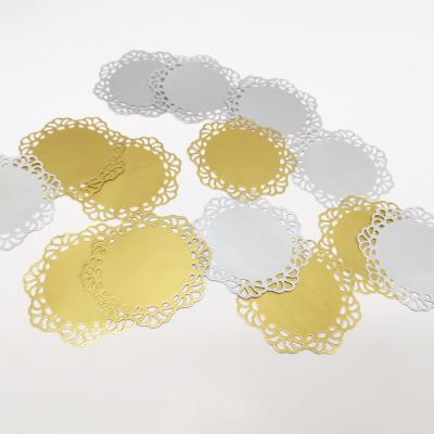 China Sustainable Gold Silver Aluminum Foil Placemats Round High Quality Coaster for sale