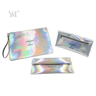 China Fashion YM COCOS holographic make up bag waterproof set zippered tpu cosmetic bag for sale