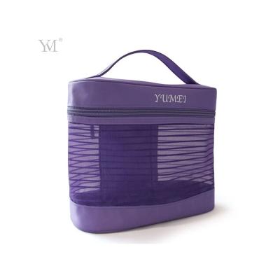 China Fashion Mesh Fashion Girls Personalized Nylon Mesh Makeup Cosmetic Bag With Handle for sale