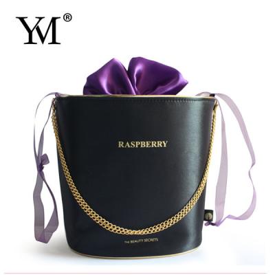 China Fashionable Lady Drawstring Bucket Bag Wholesale Black Satin Fashion Top Brand for sale