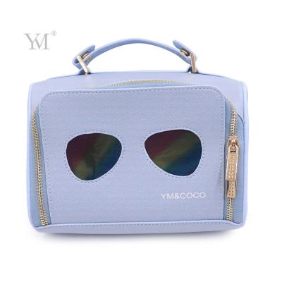 China Fashion Portable PVC Alien Eyes Blue Leather Storage Cosmetic Wash Bag With Handle for sale