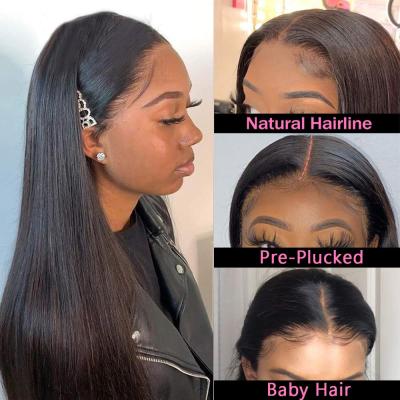 China Wholesale 150% Density Straight Virgin Cuticle Aligned Hair Natural Raw Cambodian Pre Plucked T Piece Hd Lace Front Straight Wigs for sale