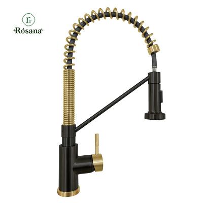 China Pull Out Spray K623 01 47 2 Rosana Black And Gold Spring Flexible Gooseneck Starhead Mixer Kitchen Faucet for sale