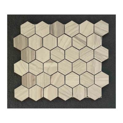 China Wholesale Europe Hexagon Design Polished Athen 24x24 Wood Marble Mosaic Tiles For Sale Kitchen Backsplash Bathroom Wall Tiles for sale