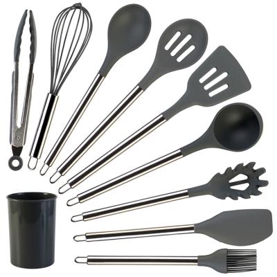 China Sustainable 12pcs Premium Non-Stick Silicone Kitchen Utensils Set With Stainless Steel Handle for sale