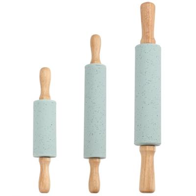 China Viable Wholesale Non-Stick 3 Pieces Set Silicone Wood Baking Pins With Wood Handle for sale