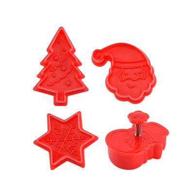 China Disposable Christmas Style BPA Free 4pcs Set Plunger Plastic Decoration Cutter Molds Cookie Punching Machine for sale