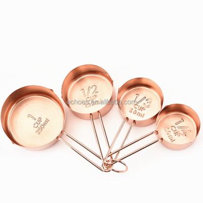 China Wholesale 4 Pcs Stainless Steel Metal Measuring Cups Viable Cooking Copper Measuring Cups Set With Wire Handle for sale