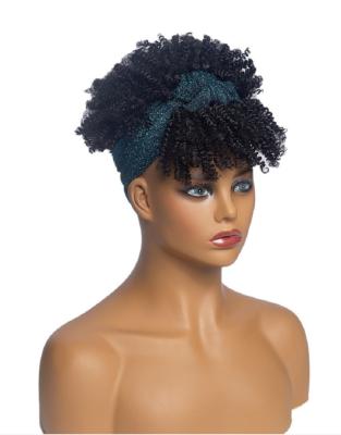 China Synthetic Hair Headscarf wigs Cross border New wigs African women with bangs afro small curly hair wig headgear for sale