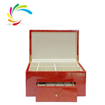 China Wholesale most popular luxury red wooden cover reused material manufacturer customized design new with paint jewelry box with drawer for sale