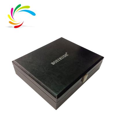 China Wholesale Custom Recycled Materials Hot Sale High End Luxury Black PU Leather Gold Foil Stamping Present Jewelry Packaging Box With Metal Lock for sale