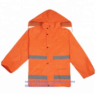 China Kango Traffic Police Classic Self-Protective High Visibility Orange Reflective Raincoat With Hood Pants for sale