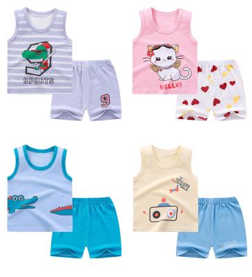 China Summer Cotton Fashion Casual Custom 2 Piece Sleeveless Vest Kids Wear Clothes Set Children Boys Kids Shorts Clothing Set for sale