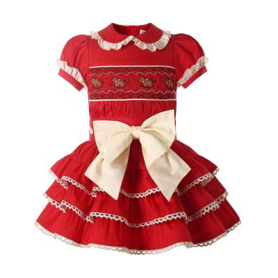 China Vintage Pettigirl Spainsh Baby Smocked Dress Red Shirt Clothing 6M 9M 18M 24M Princess Dresses For Toddlers 2PC Chirtmas for sale