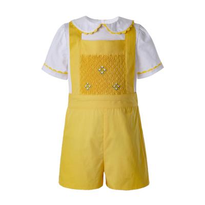 China WholesalePettigirl New Boys&Baby Breathable Children Kids Yellow Smocked Newborn Clothing T-shirt And Shorts Vacation Outfits Sets18 24M 345Y for sale