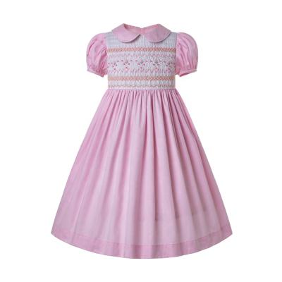 China Pettigirl Breathable Smocked Baby Pink Dress With Shorts Sleeves Hand Make Girls Dresses For Casual Occasions for sale