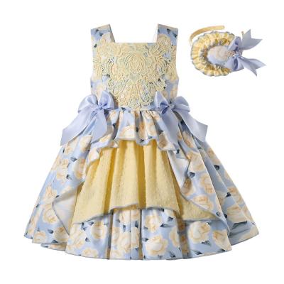 China Pettigirl Sister Girl Easter Dress Place Collar Baby Wedding Flower Breathable Princess Dress For Kids Boutique Birthday Yellow Dress for sale