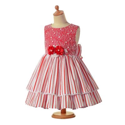 China Pettigirl Breathable Red Striped Girls Layered Sweet Sleeveless Cake Dress Summer Babies Dress for sale