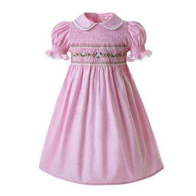 China 2022 Viable Summer New Pettigirl Discount Smocked Baby Clothes Smocked Bubble Pink Shirt Dress 2-12Years for sale