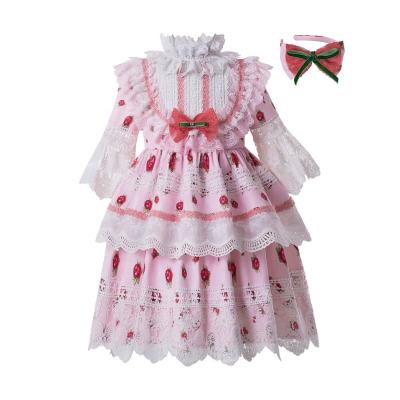 China Lovely OEM PETTIGIRL Girl's Breathable Lace Dress Pink Dress Kids Summer Long Sleeve Girl Clothes With Bows for sale