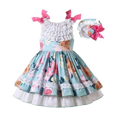 China Breathable Unique Colorful Light Kids Summer Pettigirl Dresses Sleeveless Size 2 Flower Girl 3 4 5 6 8 10 12 Years With Headband for sale