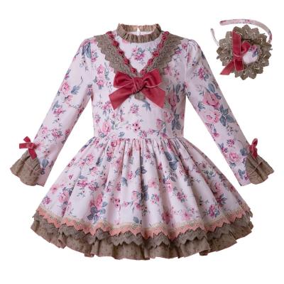 China Newest OEM Breathable Pettigirl Flower Girl Dress With Ruffle Collar Velvet Bow And Headwear Autumn Boutique Kids Clothing With for sale