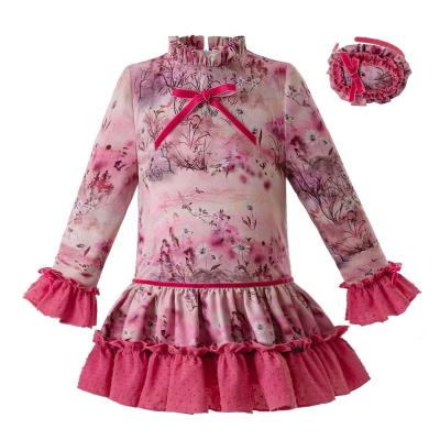 China Durable Elegant OEM Pettigirl Dresses Print Flower Kids Girls Dress Long Sleeve Girls Wear for sale