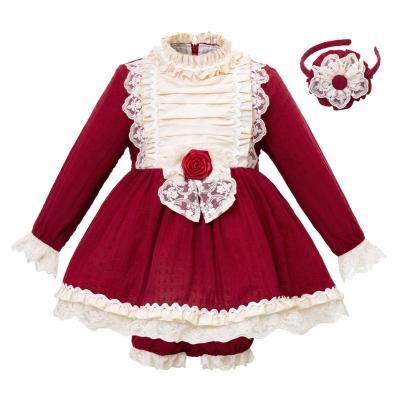 China OEM Pettigirl Viable Little Girls Lace Up Dress Rose Flower With Hairband Baby Girl's Clothes for sale