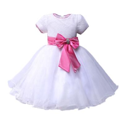 China PETTIGIRL Breathable Princess Dress Baby Summer Kids Birthday Dress Short Sleeve Toddler White Dress With Bow for sale