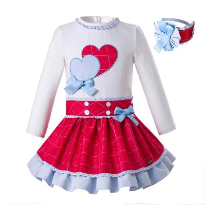 China Tops: 95%cotton 5%spandex new arrival OEM Pettigirl girls dress set winter outfit kids wear with heart shape for sale