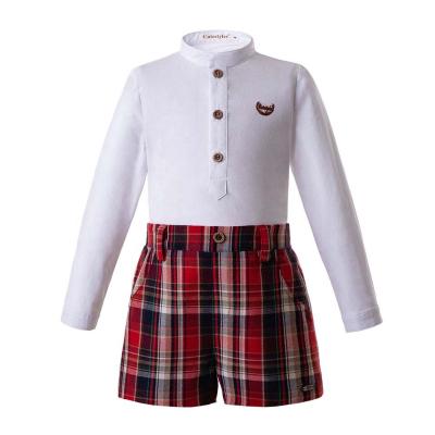 China ENGLAND STYLE Popular OEM Pretigirl Boys Clothing Sets White Shirt And Grid Shorts Boy Outfits for sale