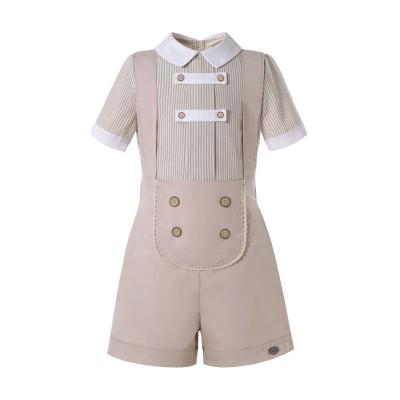 China Newest Pettigirl Breathable Khaki Boy Outfit 2 Pieces Overall Cute Baby Boy 1st Birthday Baby Boy Outfit for sale