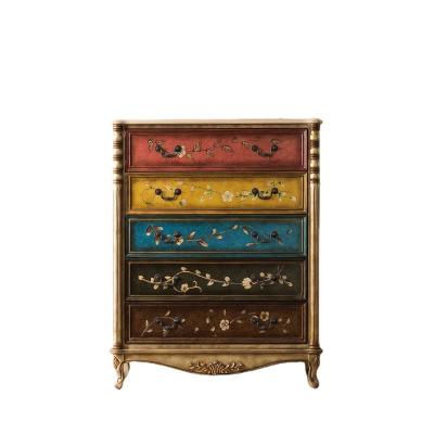 China Hot Sale Environmentally Friendly Hand Painted Home Furniture Solid Wood Wooden Carved Storage Chest Cabinet With Drawers for sale