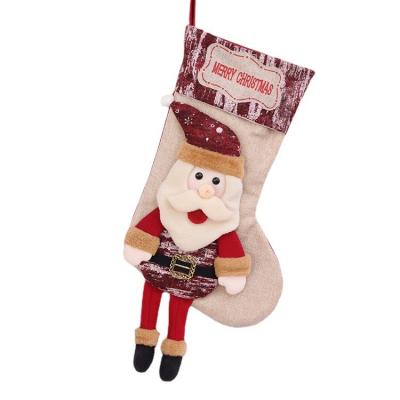 China Christmas Decorations Pendant New Original Design Of Older Mantel Christmas Elf Penguin Socks Hanging Ornaments Made Of Linen Material for sale