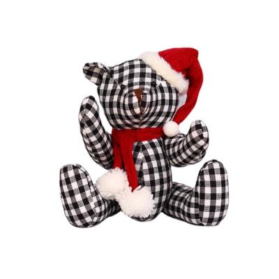 China Christmas Decorations Wholesale Cute Sitting Doll Kids Stock Number Holiday Decorations Tartan Art Bear Gifts for sale