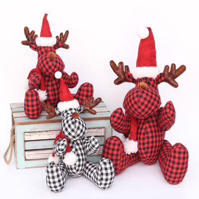 China Christmas Decorations Wholesale New Tartan Christmas Deer Stock Doll Cute Sitting Decorations Children Christmas Gifts for sale