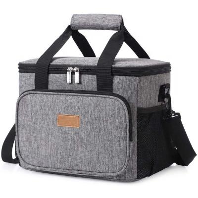 China Large Fashion Lunch Bag 24-Can (15L) Lunch Box Soft Cooler Insulated Cooler Pack For Men Women Adult Gray For Outdoor Picnic Or Office for sale