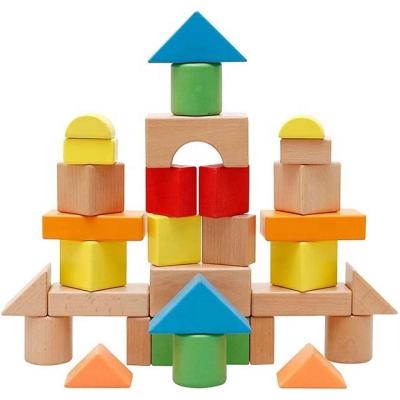 China Eductional Preschool Toys Large Wooden Building Blocks Set Wooden Blocks Construction Building Toys Stacking Bricks Board Games Montessori Educational Toy for sale