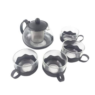 China Modern Design High Borosilicate Glass Sustainable Heat Resistant Teapot Set With Gift Box for sale