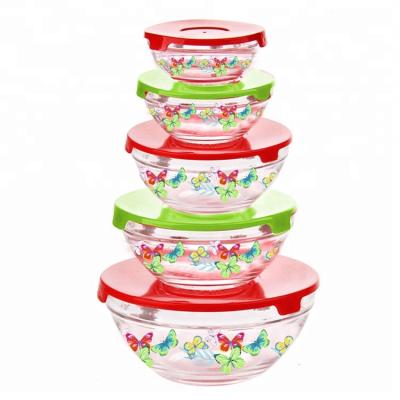 China 5pcs Clear Sustainable Glass Bowl Set With PP Lid (200/400/570/980/1350ml) for sale