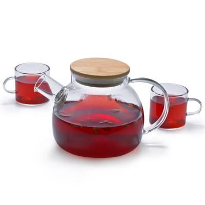 China Sustainable Mouthblown Borosilicate Glass Teapot Set With Glass Handle And Bamboo Lid for sale