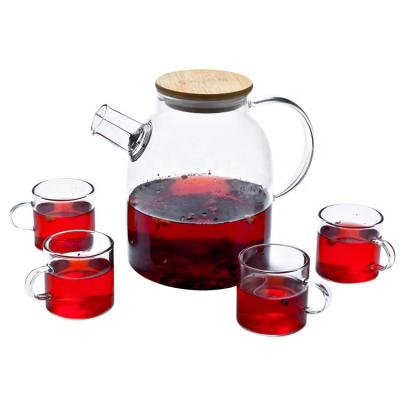 China Wholesale Heat Resistant Blooming Glass Viable Plant Flower Teapot and Tea Cup Set for sale