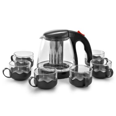 China Viable New Style Removable Stainless Steel Tea Infuser Kettle Glass Teapot Set for sale