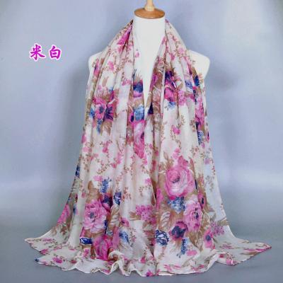 China 2022 female autumn and winter new cotton scarf classic flower printing Bali yarn scarf factory BS39 for sale