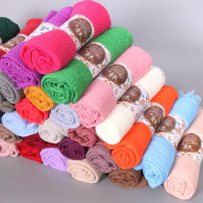 China New Factory Direct Supply Female Squishy Monochrome Scarf Wrinkle Cotton Pleated Natural Natural Canvas Deburrs Women's Scarf Bs414 for sale